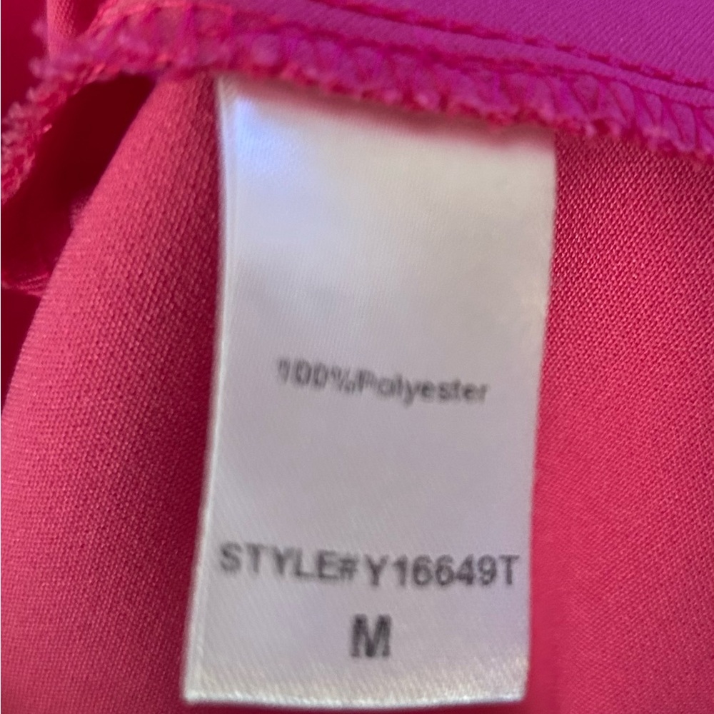 Pomander Place Hot Pink Ruffle Neck Swing Top Back Bow Statement Blouse - Picture 7 of 9